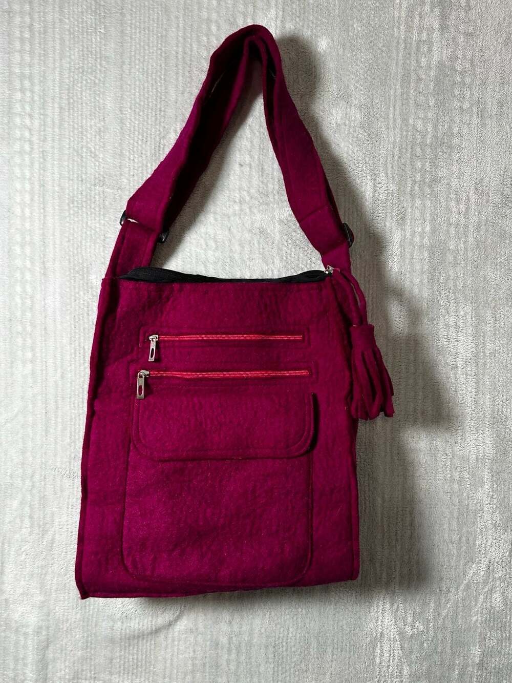 The Winding Road Handmade Felted Wool Crossbody Bag with MultiPockets and Tassel